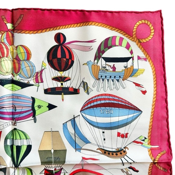 HERMES “Les Folies Du Ciel” Red Multicolor Colorful 100% Silk Scarf Carre 40 - Picture 3 of 12